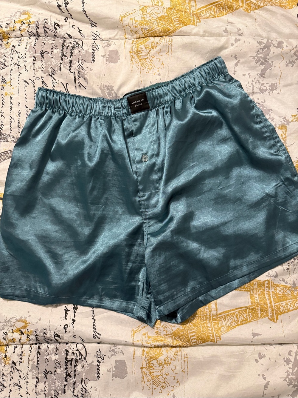 American Eagle Outfitters Satin Boxer Shorts in Teal Blue